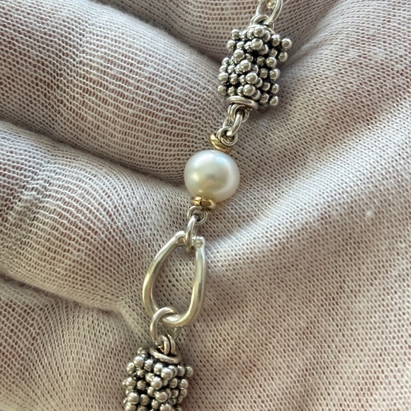 Michael Dawkins 925 & 14k Gold Starry Night Pearl Bracelet 6-6.5" - Picture 2 of 7